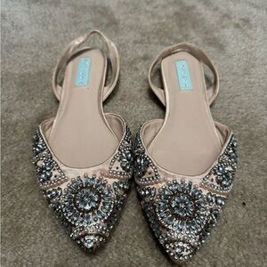 Betsey Johnson Silver Embellished Flats